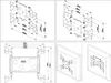 A collage of technical drawings and diagrams of a TV wall mount. Produktbild-Vorschau