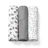 Three rolled-up baby swaddles are displayed vertically against a white background. Produktbild-Vorschau