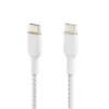 A white USB-C to USB-C cable with braided texture is shown against a white background. Voir les images du produit