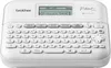 A white Brother P-touch D410 desktop label maker with a keyboard and screen. Produktbild-Vorschau