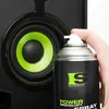 A hand holding a can of compressed air spray next to a speaker. Produktbild-Vorschau