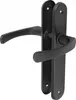 A black door handle set with a plate, shown against a white background. Produktbild-Vorschau