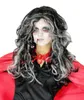 Schwarze gelockte Gothic-Perücke mit weißen Strähnen für Produktbild-Vorschau 2