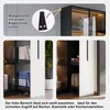 A collage showing a vitrine with a close-up of its anti-tip feature and two views of its interior, highlighting its storage capabilities. Podgląd zdjęcia produktu