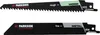 Two reciprocating saw blades are shown against a white background. The top blade is for rough wood cutting and the bottom blade is for fine metal cutting. Produktbild-Vorschau