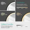 A collage of images showing different light color temperatures and brightness levels of a round LED mirror. Produktbild-Vorschau