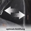 A diagram showing airflow through a dark material, with arrows indicating movement and small circles representing perforations. The text 'optimale Belüftung' is at the bottom. Produktbild-Vorschau