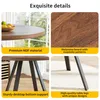 A collage of four images showcasing the details of a round dining table with a walnut finish and black metal legs. Anteprima dell’immagine prodotto