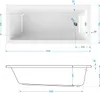 Top-down and side view technical drawings of a bathtub with dimensions. Produktbild-Vorschau