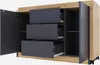 A 3D rendering of a sideboard with three drawers and an open cabinet door. Náhľad obrázku produktu