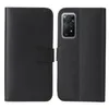 A black flip case for a smartphone is shown open, displaying the phone's camera module. Produktbild-Vorschau