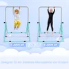 Two children, a 3-year-old and an 8-year-old, are shown using a gymnastics bar. The image is set against a light blue sky with clouds and features text indicating the age range. Voir les images du produit