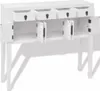 A white wooden sideboard with its drawers and doors open, revealing shelves and storage compartments. The piece of furniture is shown from a slightly angled front view. Anteprima dell’immagine prodotto