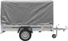 A grey covered trailer is shown against a white background. Podgląd zdjęcia produktu