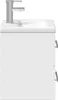 A side view of a white washbasin cabinet with a silver faucet. Produktbild-Vorschau