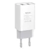 A white Vayox dual USB wall charger with European plug. Produktbild-Vorschau