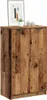 A wooden cabinet with two doors, decorated with a framed picture and two small decorative items on top. Podgląd zdjęcia produktu