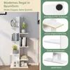 A white tree-shaped bookshelf is shown in a room, with close-up images highlighting its features. Podgląd zdjęcia produktu