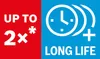 A split image with text and icons on a red and blue background. Produktbild-Vorschau