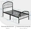 A diagram of a black metal bed frame with dimensions and specifications. Podgląd zdjęcia produktu