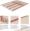 A wooden bed frame with multiple slats and adjustable features, shown from different angles with descriptive text. Náhled obrázku produktu