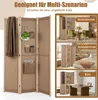 A collage showing a 4-panel room divider with storage pockets and hooks, presented in various room settings including a living room, bedroom, and office. Anteprima dell’immagine prodotto