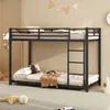 A children's bedroom with a black metal bunk bed, decorated with playful elements like a whale and star wall decor, and a garland of triangular flags. Podgląd zdjęcia produktu