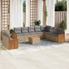 11-tlg. Garten-Sofagarnitur mit Kissen Beige Poly Rattan Produktbild-Vorschau 2