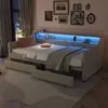 A bedroom scene with a daybed, illuminated by blue LED lights, and framed by artwork on the wall. Náhled obrázku produktu