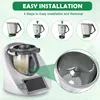 An instructional image showing the easy installation and removal of a food processor blade, with a close-up view of the blade and the main unit. Produktbild-Vorschau