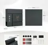 A collage of images showing a mailbox, its dimensions, and included accessories. Produktbild-Vorschau