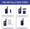 A four-panel diagram showing the installation steps for a walkie-talkie. Náhled obrázku produktu