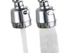 Two chrome faucet aerators are shown, each with water flowing from it. One shows a solid stream of water, while the other shows a spray pattern. Náhľad obrázku produktu