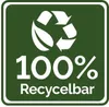 A green square with a white recycling symbol and the text '100% Recycelbar'. Voir les images du produit