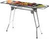 A portable barbecue grill with food on it, set against a white background. Produktbild-Vorschau
