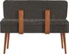 A back view of a dark gray upholstered bench with wooden accents and legs, presented on a white background. Anteprima dell’immagine prodotto