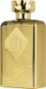 A golden perfume bottle with intricate detailing and text. Produktbild-Vorschau
