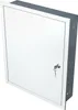A white metal cabinet with a key lock is shown from a slightly elevated angle. Produktbild-Vorschau