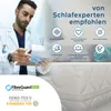 A doctor or sleep expert examining documents next to a mattress. Produktbild-Vorschau