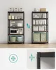A comparison of two shelving units with different storage configurations, and a close-up of a shelf adjustment feature. Náhled obrázku produktu