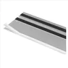 A close-up, angled view of a silver splitter guard with two black strips and a white protective strip. Produktbild-Vorschau