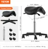 A collage showing a saddle stool and its components, along with a diagram of dimensions. Produktbild-Vorschau