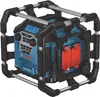A blue and black Bosch work site radio with a protective metal cage. Produktbild-Vorschau