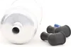 A silver cylindrical fuel filter and two black connectors with a blue tip are shown against a white background. Produktbild-Vorschau