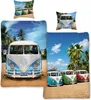 Collage of VW Volkswagen Bulli vans on a beach with palm trees, and close-ups of the vans. Náhľad obrázku produktu