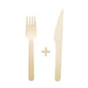 A wooden fork and knife are shown side-by-side with a plus sign in between them. Produktbild-Vorschau