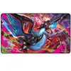 A dynamic illustration of a black Charizard using its fire breath, set against a vibrant, abstract background with splashes of color. Produktbild-Vorschau