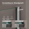 Close-up of a shower wall profile with text and diagrams highlighting its features. Produktbild-Vorschau