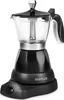 A black electric moka pot coffee maker with a clear glass upper chamber and a silver trim, shown on a white background. Podgląd zdjęcia produktu