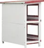 A side view of a two-tiered wooden rabbit hutch with red trim and white panels. Náhled obrázku produktu